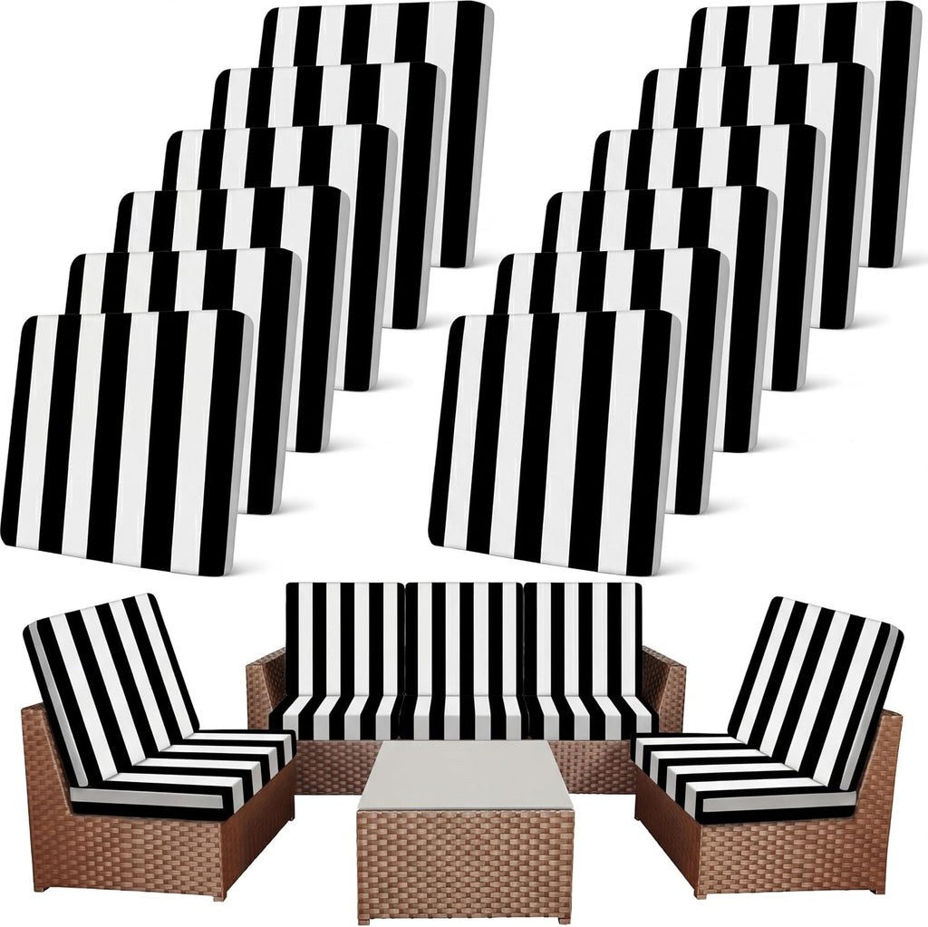 Newwiee 12 Pc Patio Stretch Cushion Covers,Black White,Stripes