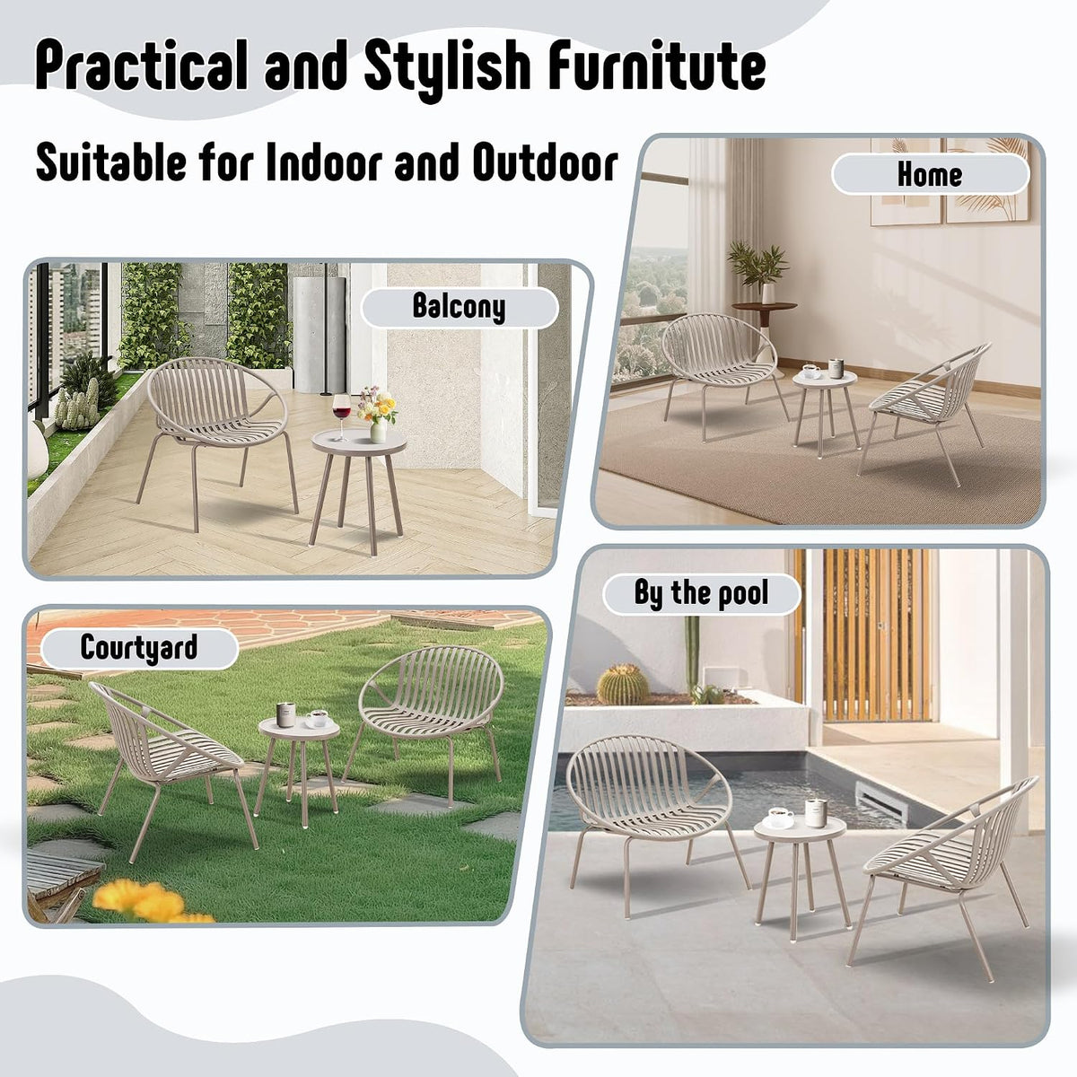 Werph 3-Piece Outdoor Bistro Table and Chairs Set for Backyard & Deck, Grey