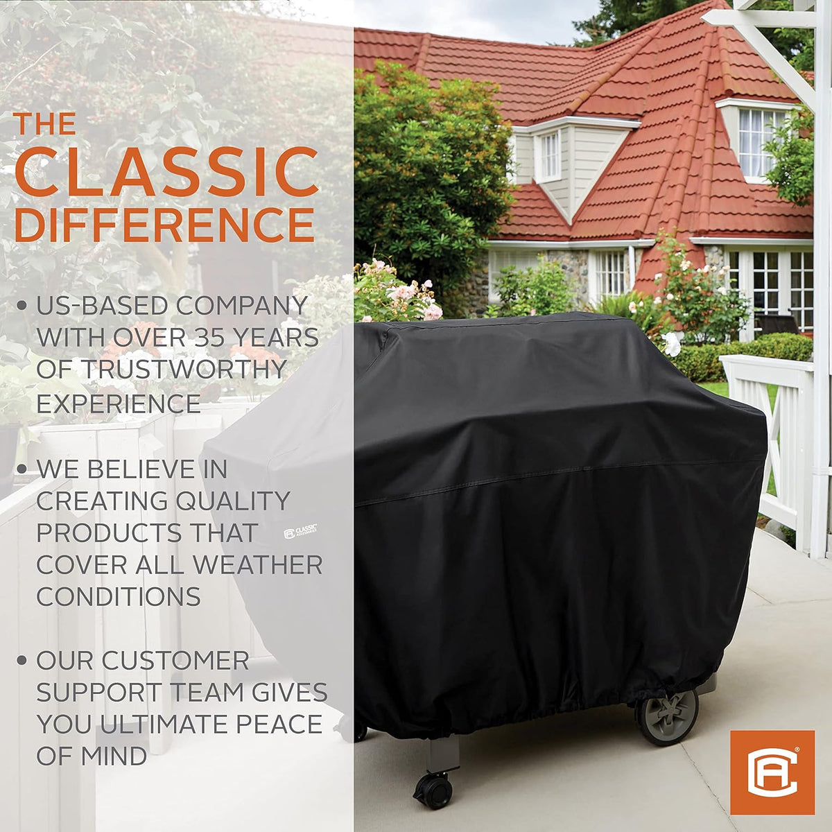 Classic Accessories Water-Resistant 42 Inch Square Fire Pit Table Cover, Outdoor Table Cover