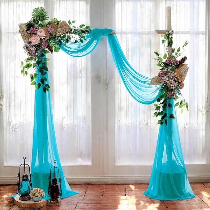 MDS Halloween Chiffon Draping Fabric - 2 Panel, 30" Wide x 100ft Long - Sheer Spooky Arbor & Canopy Drapery for Haunted House Backdrops, Party Ceilings, DIY Costumes & Themed Events - Peacock Blue (Pack of 2)