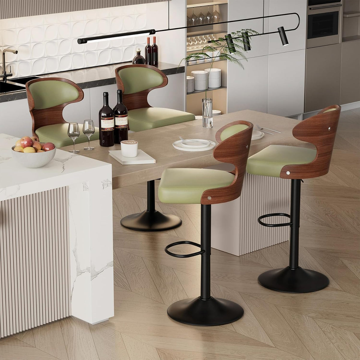 Swivel Bar Stools Set of 4,Adjustable Height Bentwood Barstools