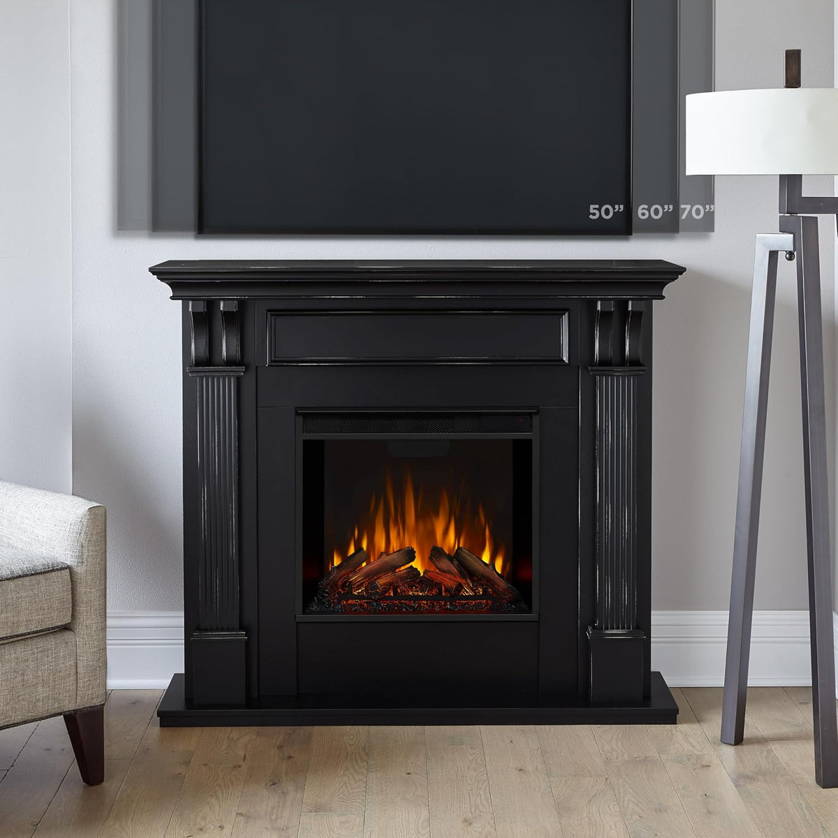 Real Flame Ashley 48" Electric Fireplace with Mantel for Living Room or Bedroom, Replaceable Fireplace Insert Heater, Realistic Log and Flame Effect, Remote Control, Timer