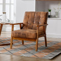 Modern Accent Chair, Mid-Century Technical Fabric Armchair with Solid Wood Armrests, Button-Tufted Comfortable Cushioned Reading Chairs for Living Room, Bedroom (Coffee)