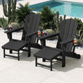 KINGYES Folding Adirondack Chair with Ottoman & Dual Cup Holders, Black