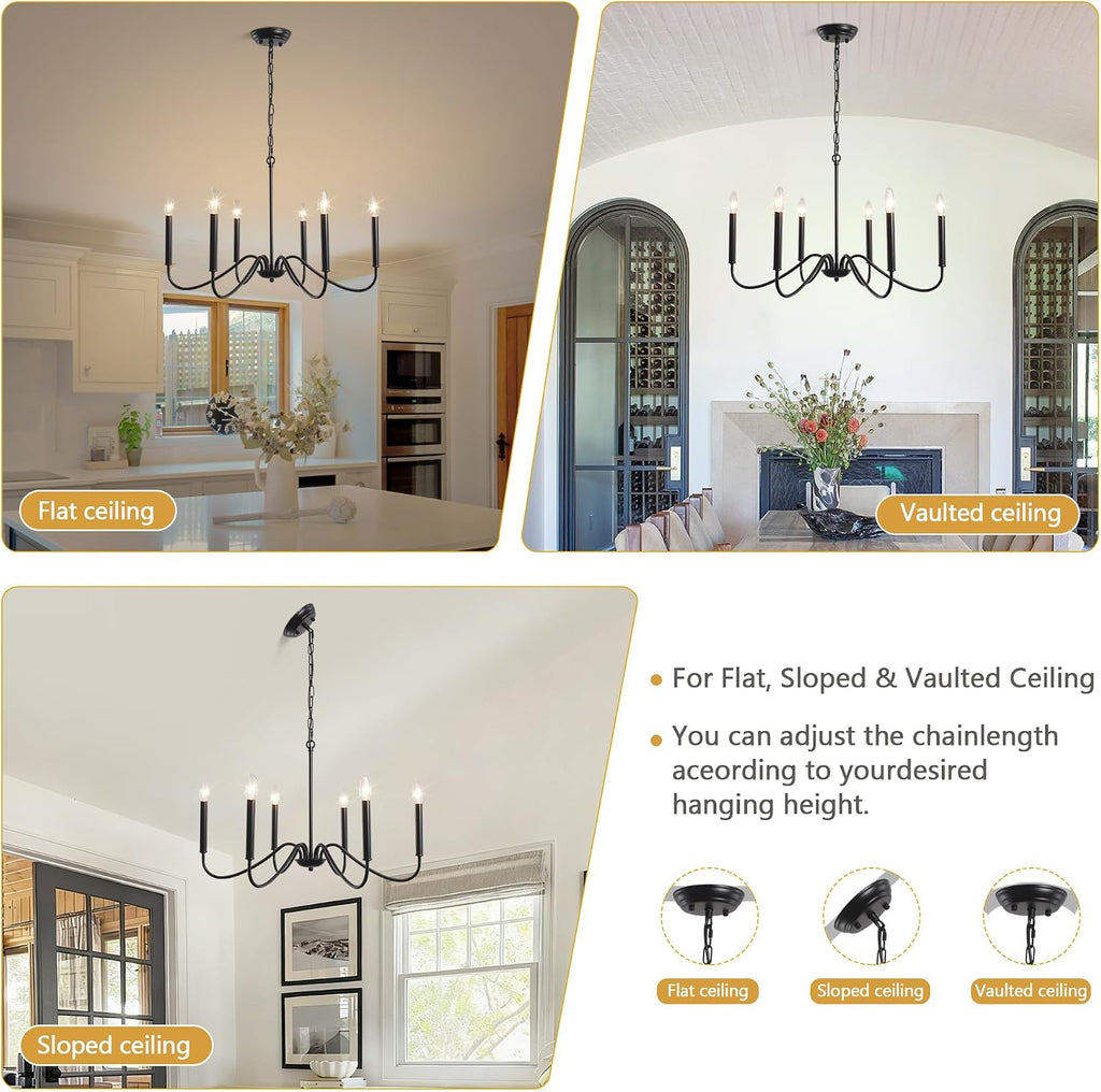 Black Chandelier- Modern Farmhouse Chandelier Dining Room Light Fixture