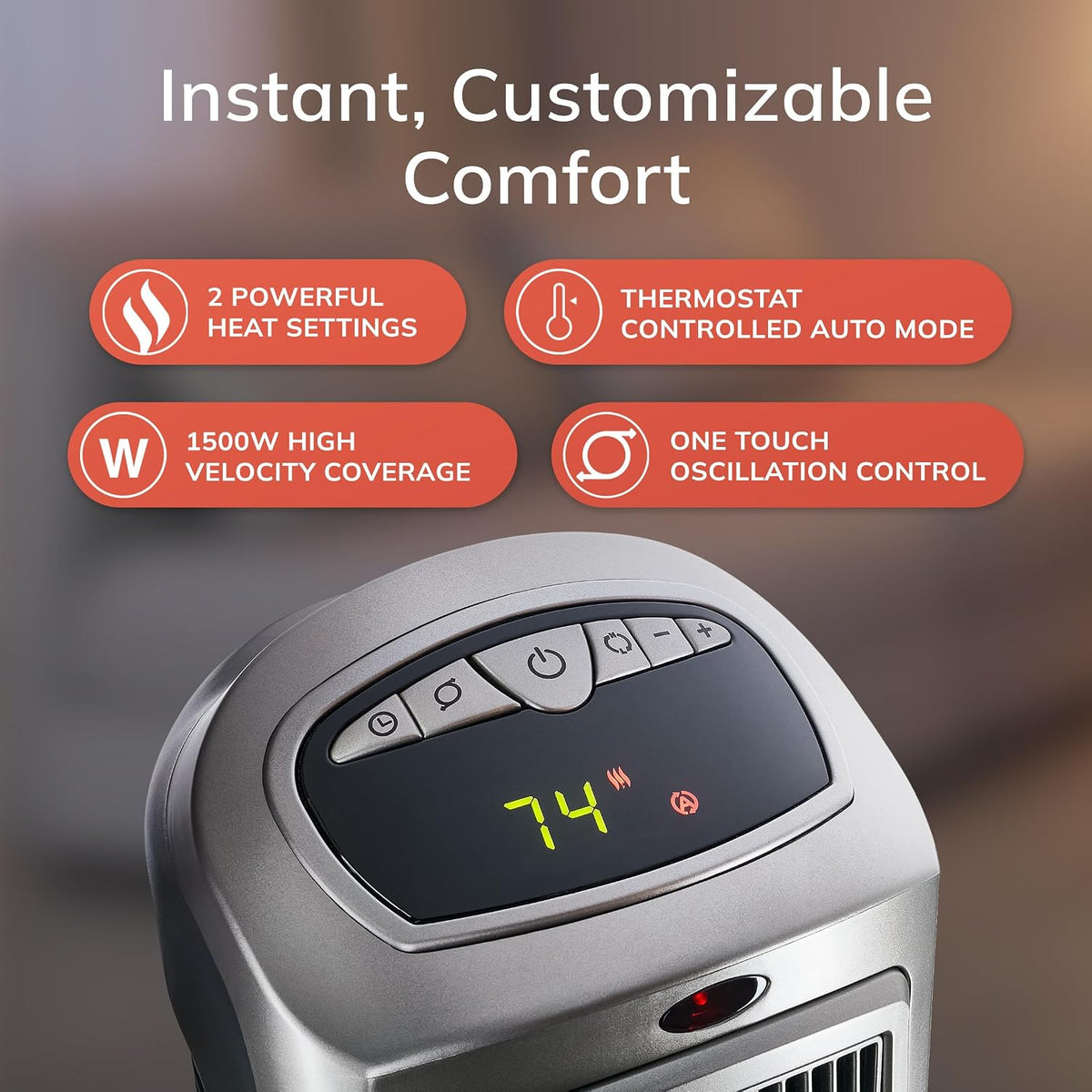 Lasko Oscillating Digital Ceramic Tower Heater for Home with Adjustable Thermostat, Timer and Remote Control, 23 Inches, 1500W, Silver, 755320