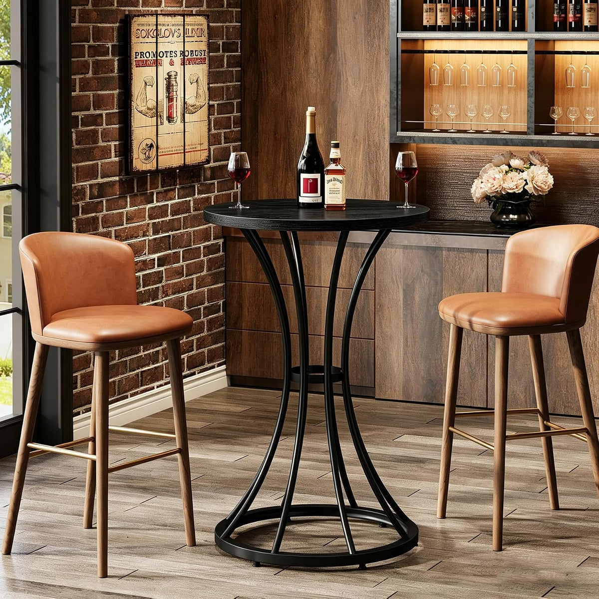 Tribesigns 37.4" H Bar Table, Round Bar Table with Curved Metal Base, High Top Pub Table for Small Spaces, Living Room, Kitchen, or Apartments (Black) (1)