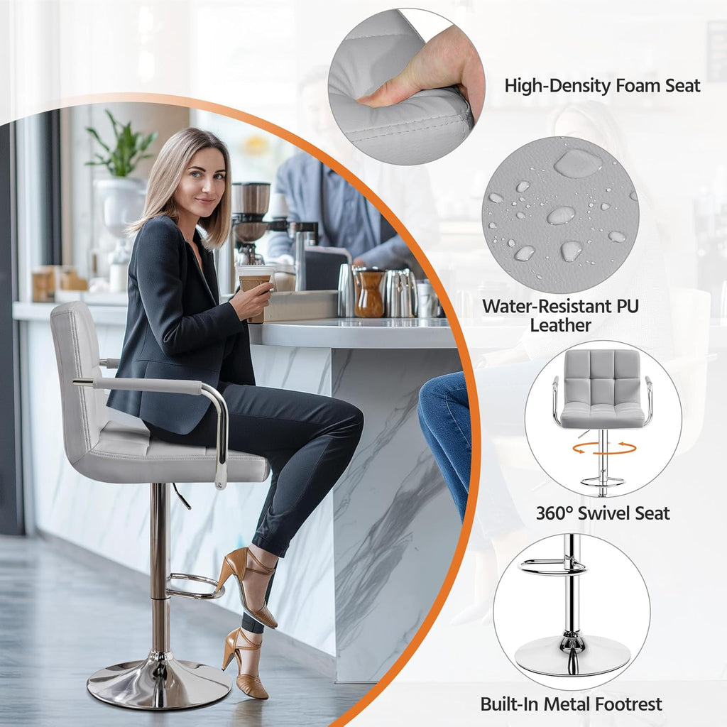 Yaheetech Bar Stools Set of 2, Adjustable Swivel with Backs, Light Gray