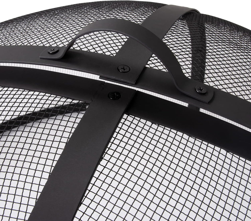 SUNCREAT Outdoor Fire Pit Spark Screen Cover Accessory, Patio Round Easy-Opening Fire Mesh Screen Guard, Heavy Duty Steel Fire Pit Ember Lid with Hinge, 32 Inch