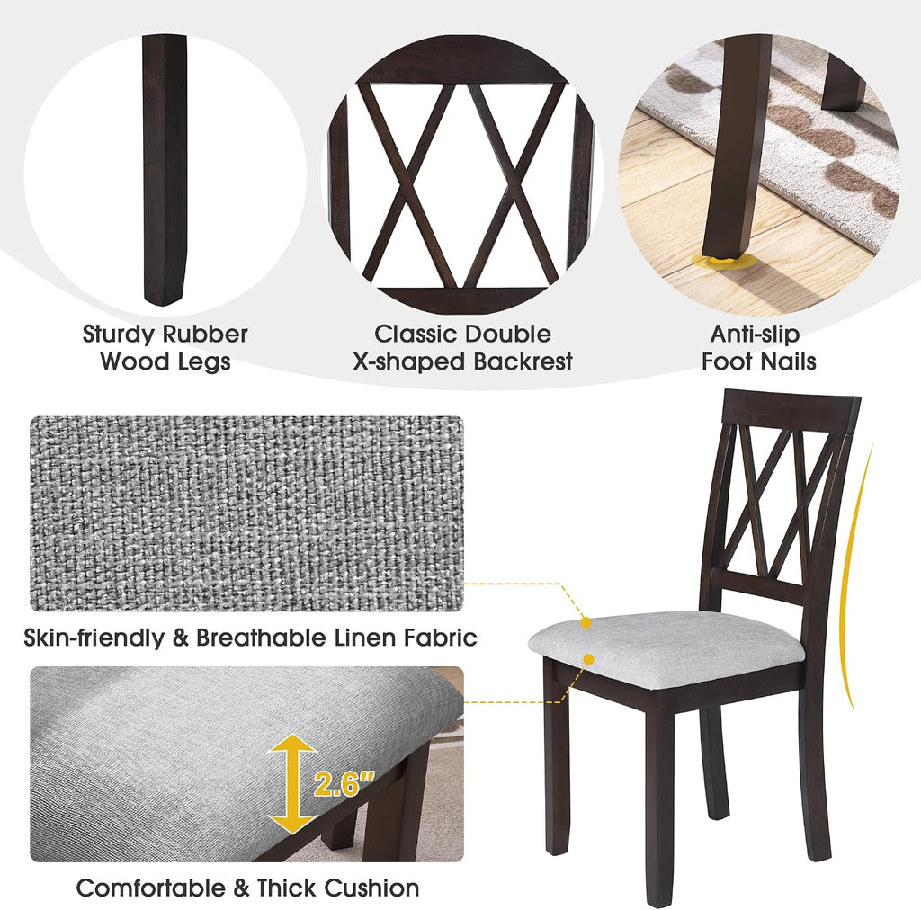 Merax Farmhouse Wooden Dining Set of 3, 45.6 inch Extendable Kitchen Table with Drop Leaf, 2 Chairs with Backrest for Small Space, Easy Assemble Espresso