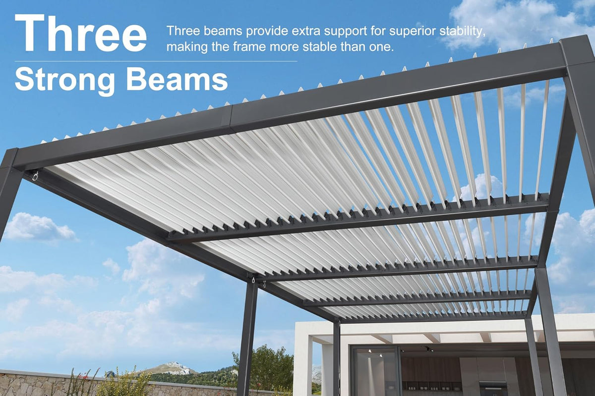 PURPLE LEAF Louvered Pergola 11' x 23' Large White Roof Aluminum Frame