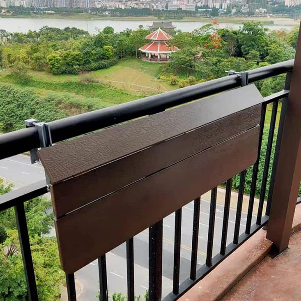 Balcony Bar Table for Railings, Outdoor HDPE Hanging Folding Adjustable Height Deck Rail Table for Patio, Garden, Rustproof Aluminum Alloy Frame,Weather Resistant, Easy Assembly