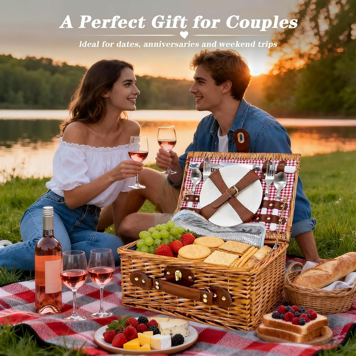 Picnic Basket for 2 with Insulated Cooler Compartment