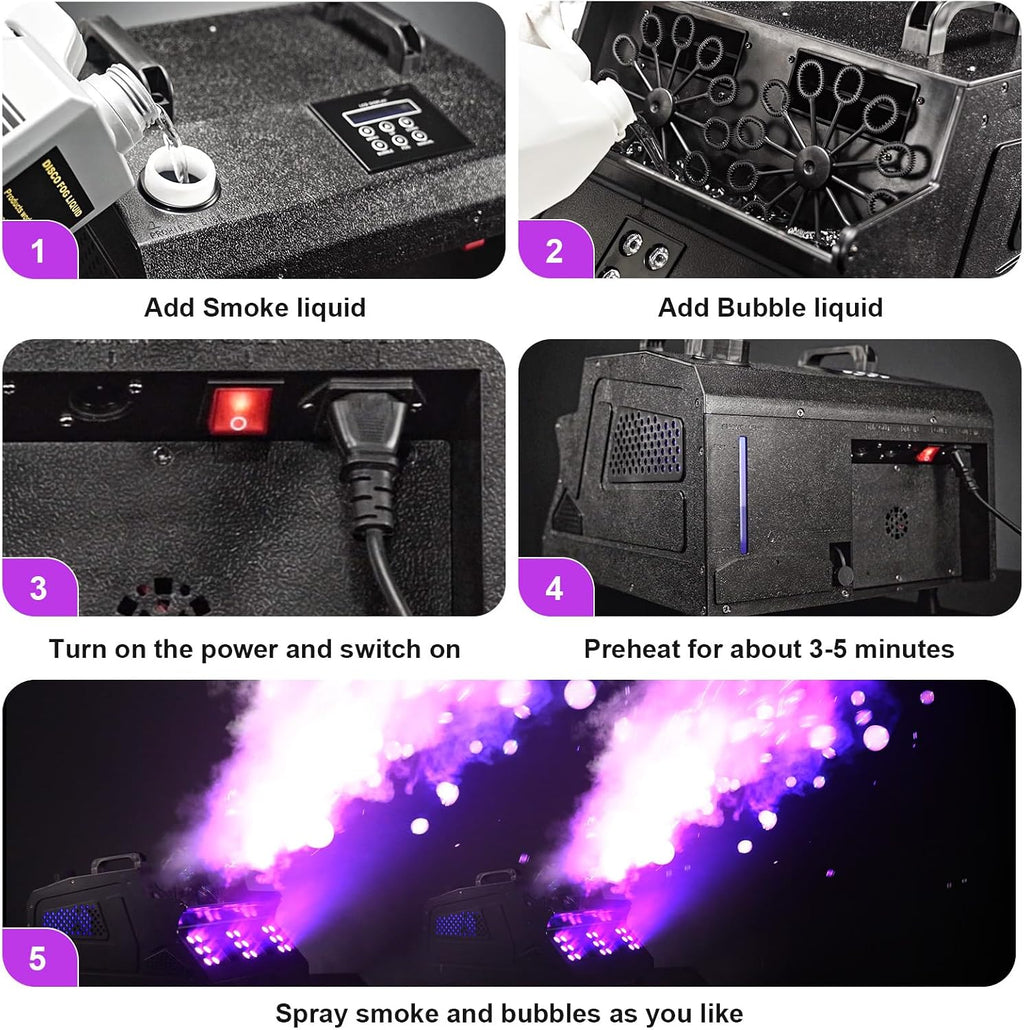 2000W Fog Machine, 3 in 1 Fog Bubble Machine with 2 Bubble Fans, 18 RGB LED Lights Smoke Bubble ALL IN ONE Fog Machine, Bubble Machine for Halloween Christmas Party Wedding Birthday