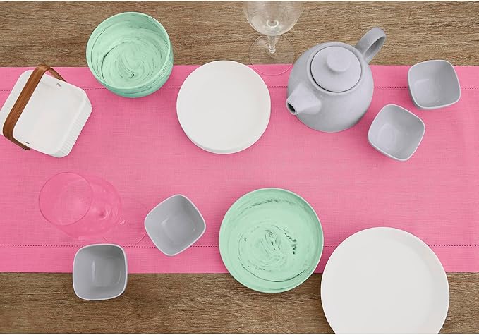 Solino Home Linen Table Runner 36 Inches - 100% Pure Linen Flamingo Pink Hemstitch Table Runner 14 x 36 Inch Ideal for Dresser and Coffee Tables - Halloween - Classic Hemstitch