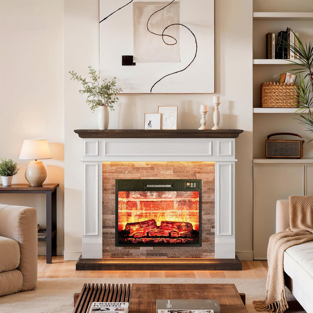 Naice 44" Electric Fireplace Mantel with LED Light & 23in Insert Heater