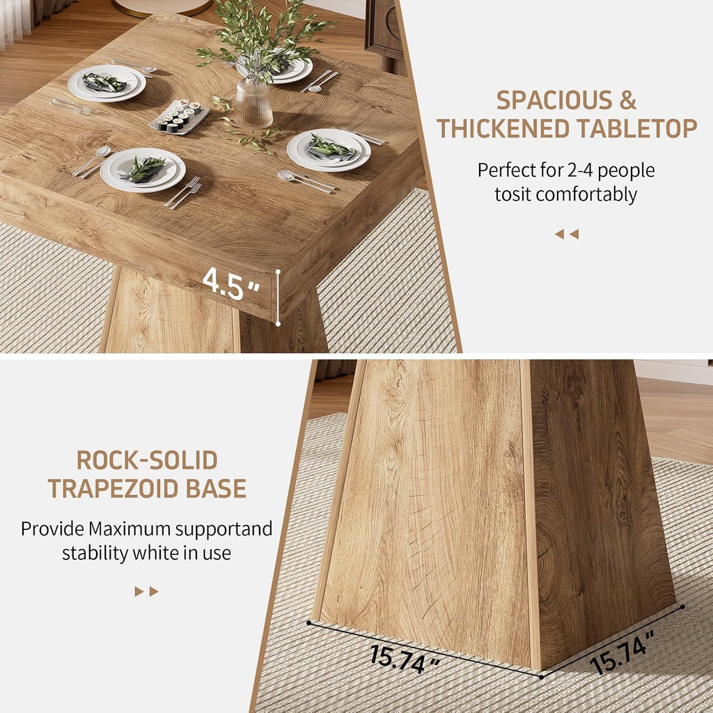 Small Dining Table, 31.5-inch Dinner Table for 2-4 People, Square Kitchen Table with Load-Bearing Trapezoidal Base, for Home, Dining Room, Small Space, Brown