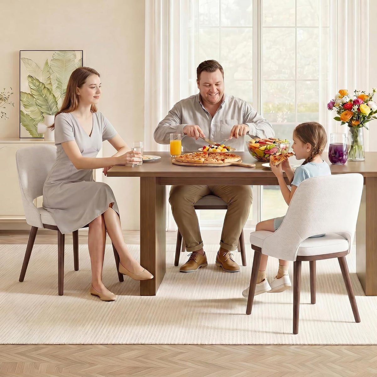 Modern Upholstered Chairs, Curved Open‑Back Fabric Kitchen Chairs(Set of 6)