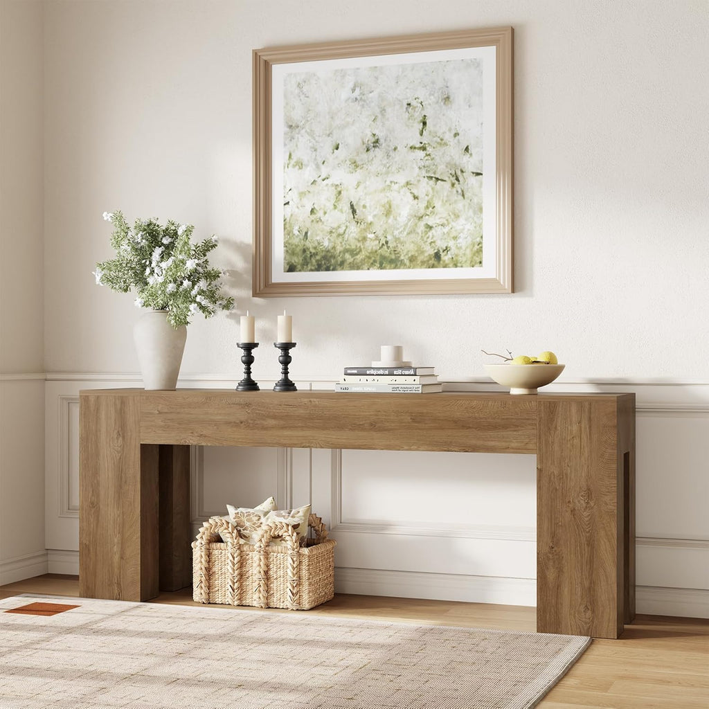 Epecoya Extra Long Sofa Console Table for Entryway 79-Inch, Natural Oak