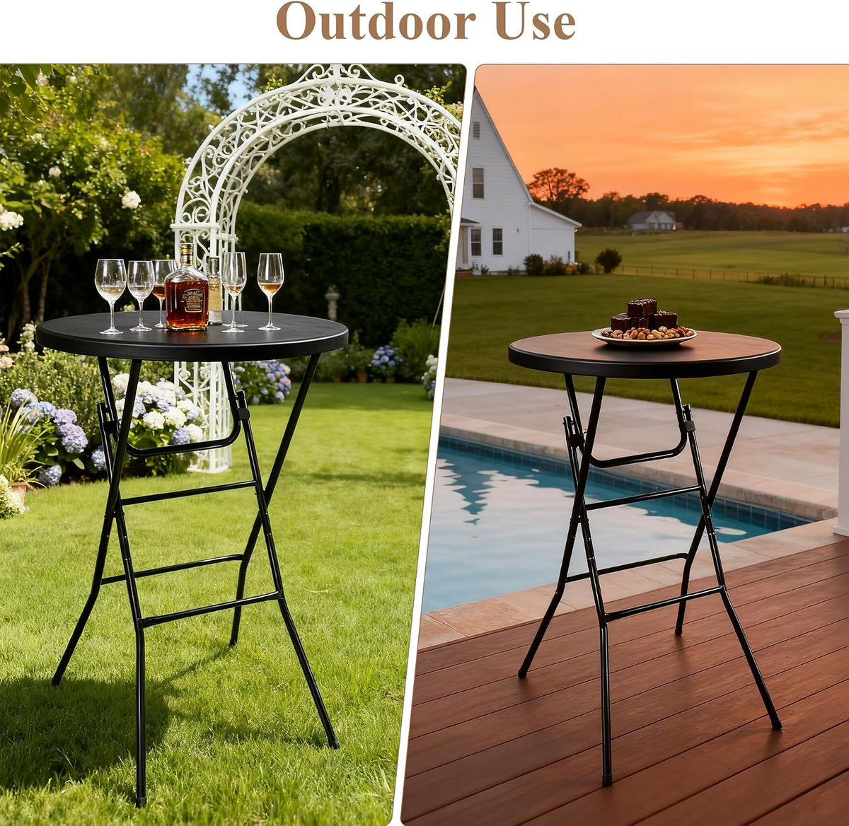 Cocktail Table, D32in x H43.3in Folding Round Cocktail Table High Top