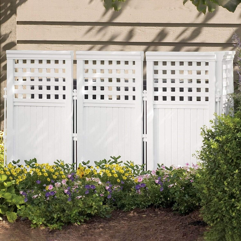 Suncast 4-Panel Outdoor Screen Enclosure - Freestanding Wicker Resin Reversible Panel Outdoor Screen - Perfect for Concealing Garbage Cans, Air Conditioners - White (4-Panels)