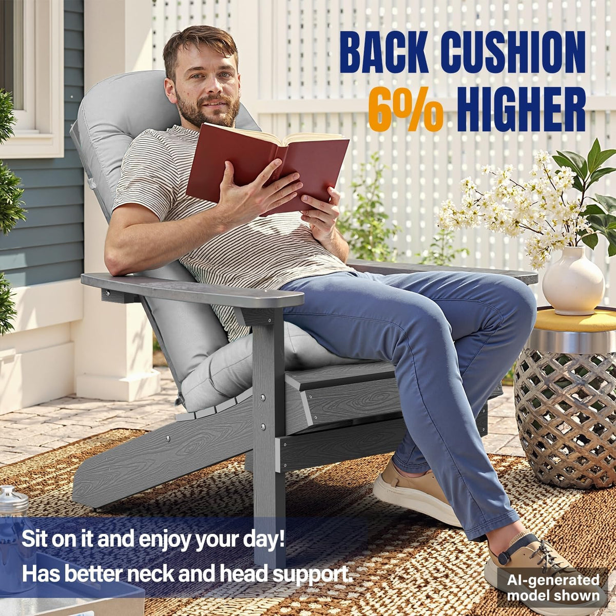 Adirondack Chair Cushion, 49x20x4'' Rocking Chair Pads Set of 4, Light Gray