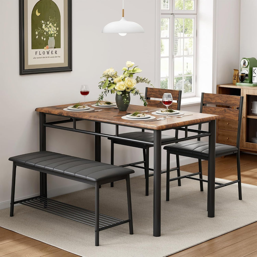 IRONCK Dining Table Set for 4, Kitchen Table and Chairs Set, Rustic Brown