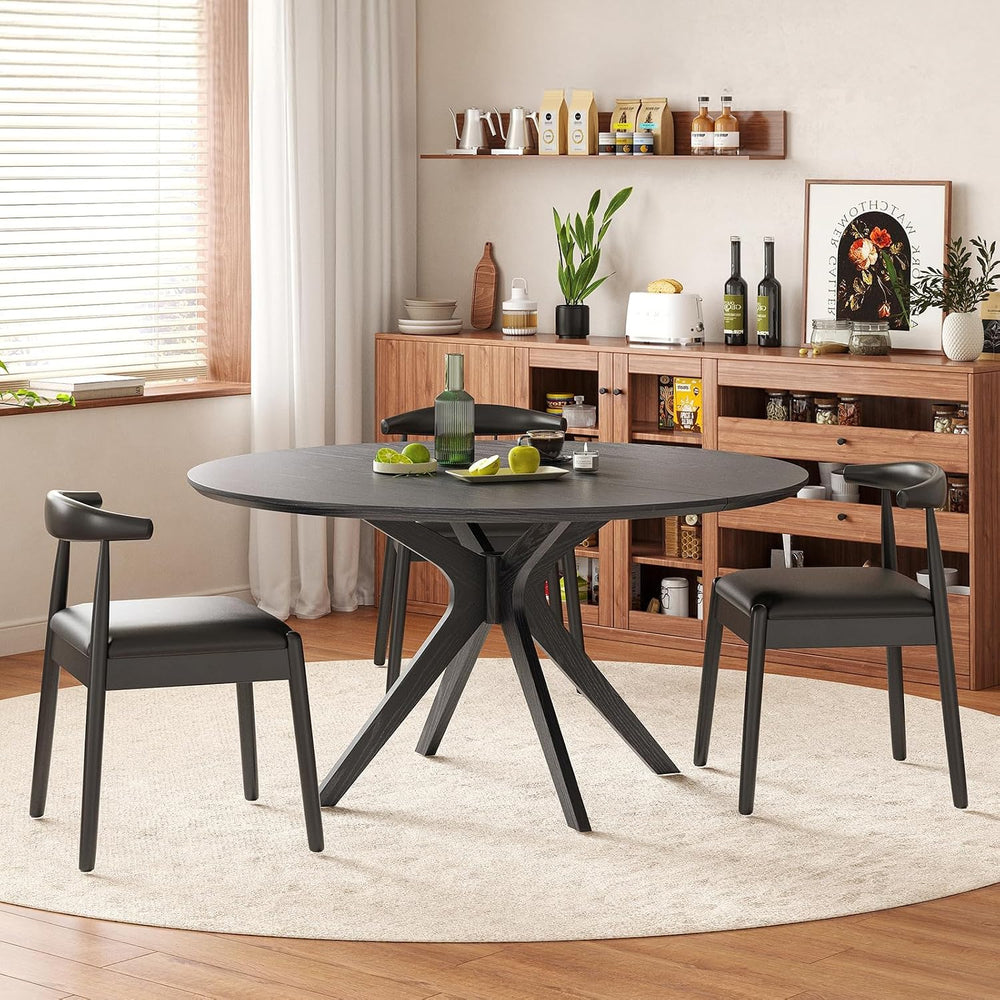 Soohow 47.2" Solid Wood Round Dining Table for 4-6 People with Intersect...