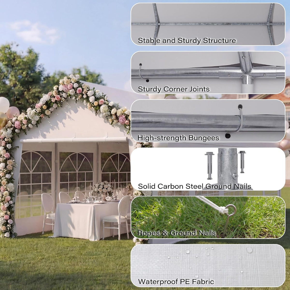 LAUSAINT HOME 20x30 Party Tent, Heavy Duty Waterproof Canopy with Removable Sidewalls & Roll-Up Door, Large White Event Shelter with Steel Frame for Wedding, Backyard, BBQ, Camping, for 35–60 People