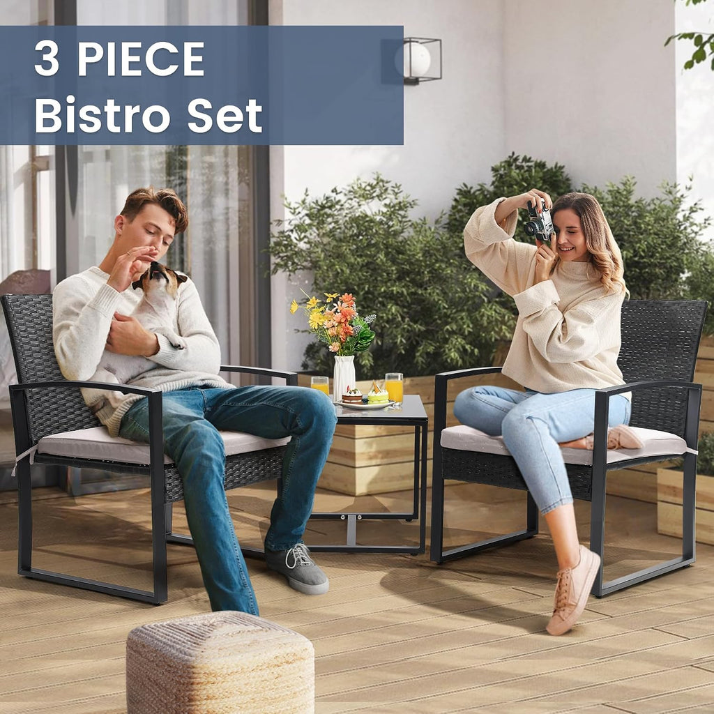 Murago 3-Piece Wicker Patio Bistro Set, Patio Conversation Set
