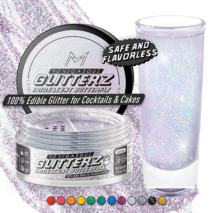 MONÉGASQUE Iridescent Edible Glitter for Drinks 10g – Halloween Edible Glitter for Cakes & Cocktails - Cocktail & Drink Shimmer Powder - Food Decorating Sprinkles, Cupcakes, & Cake Decorations Spray
