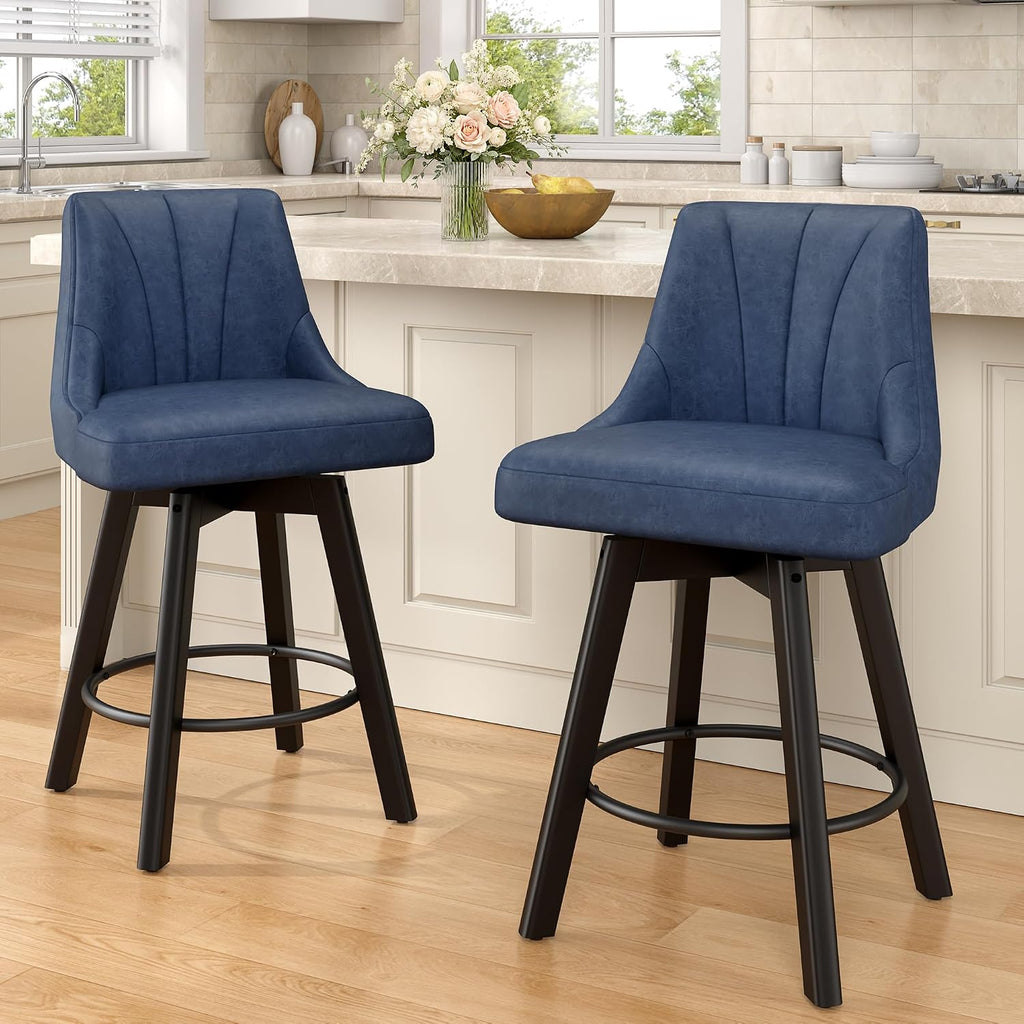 REONEY Counter Height Swivel Bar Stools, 24" Upholstered Barstools Set of 2