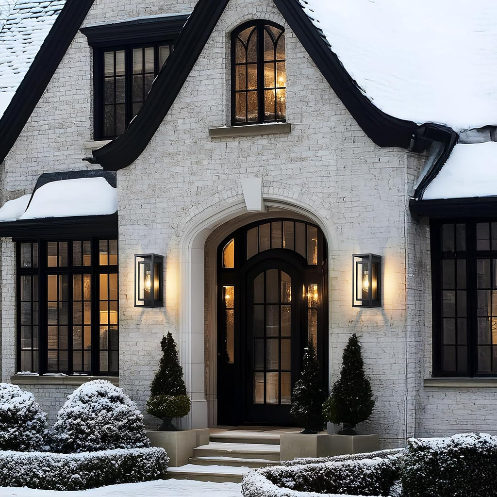 14" Black Outdoor Light Fixture, E26 Outdoor Wall Lantern 2-Pack
