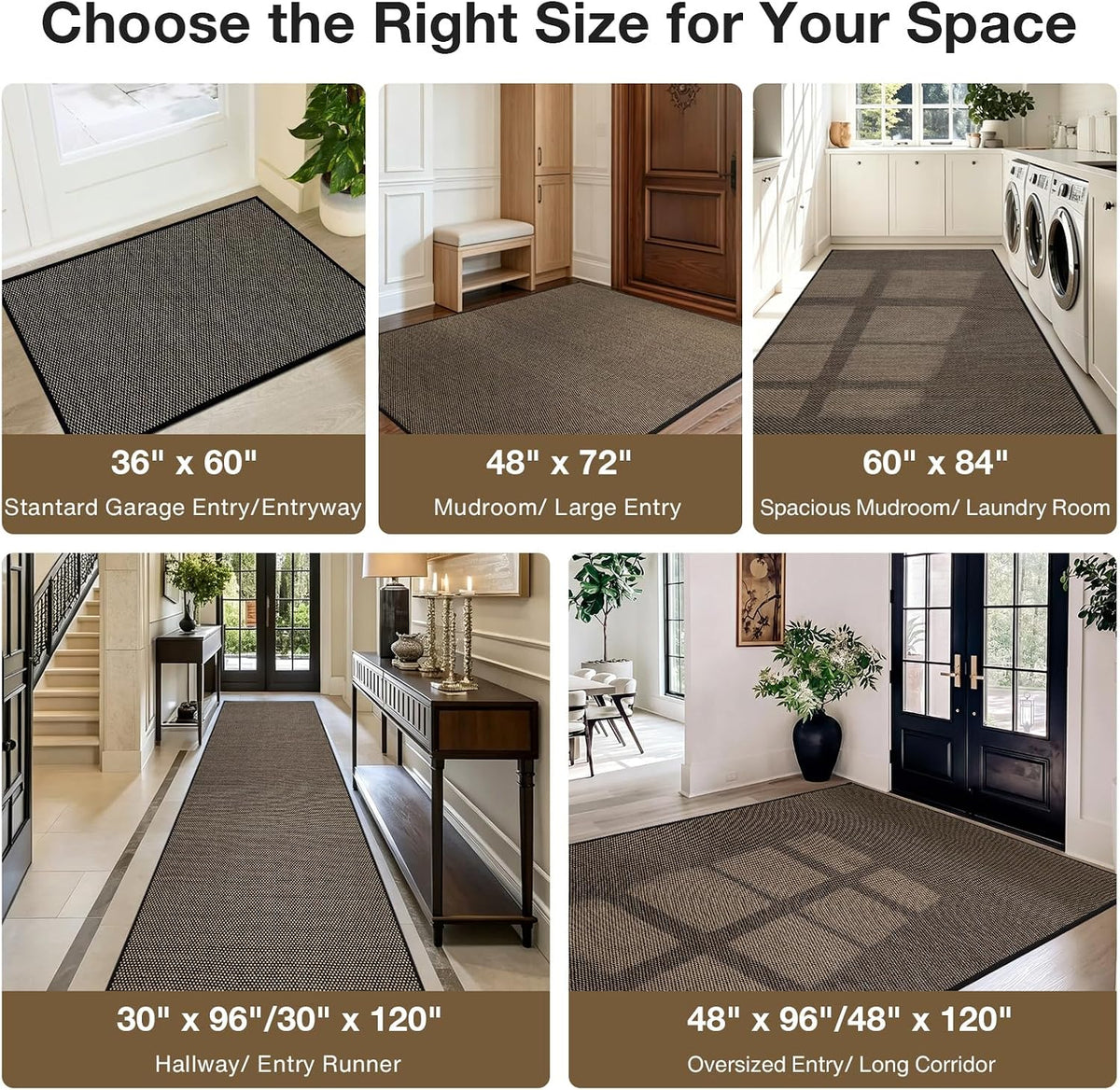 3′ x 5′ Indoor Outdoor Door Mat, Ultra Thin Linen-Look Entryway Rug Black