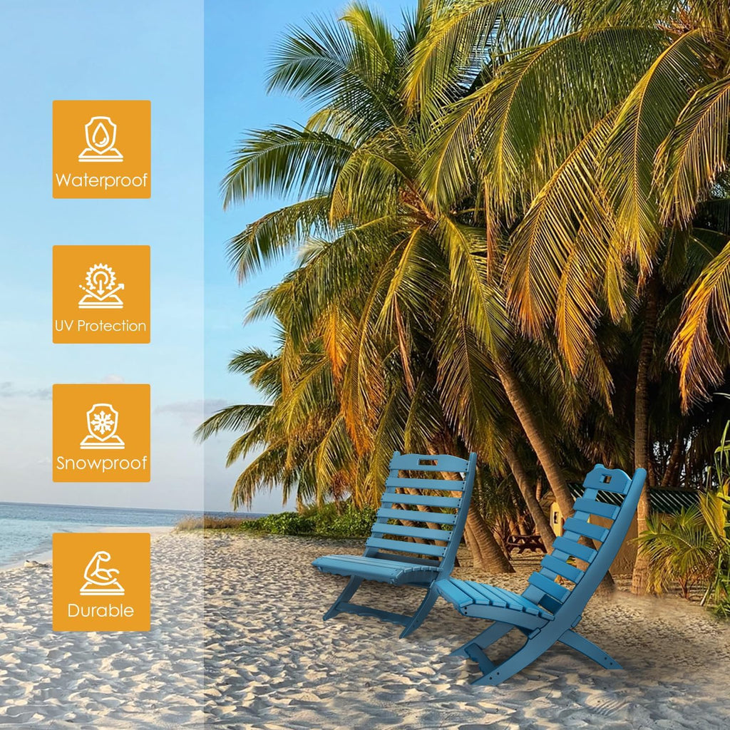 IVY&LANE Portable Xavier-Chairs Set of 2 | Folding-Adirondack-Chair | Wave | HDPE Plastic | Blue | All-Weather Resistant | for Outdoor Fire-Pit Patio Lawn Beach Poolside