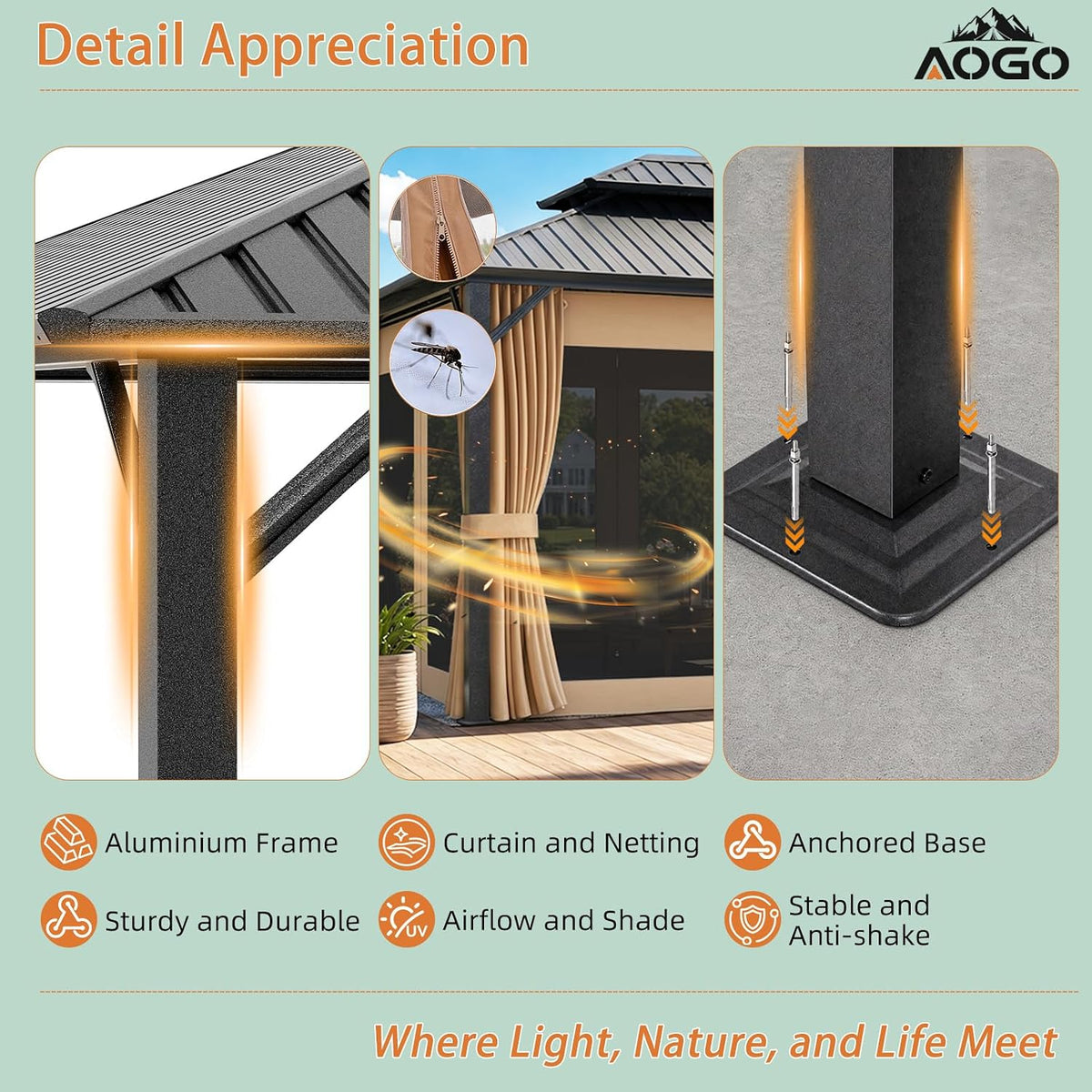 Gazebo Outdoor Gazebos, Hardtop Grill Gazebo Aluminum Galvanized Steel Double Roof Outdoor Gazebos, Pergola Include Curtain and Netting for Backyard, Patio, Lawn