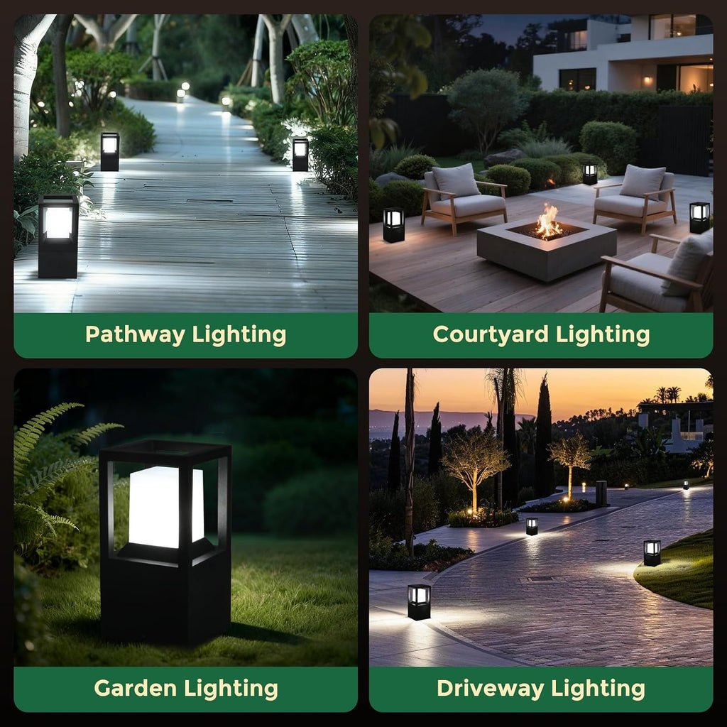 Gardencoin Landscape Bollard Lights Outdoor, Modern LED Column Light Super Bright, 12V Low Voltage Path Light, All-aluminum Waterproof Floor Pillar Lighting with E26 Replaceable Bulb, Dimmable, 4 Pack