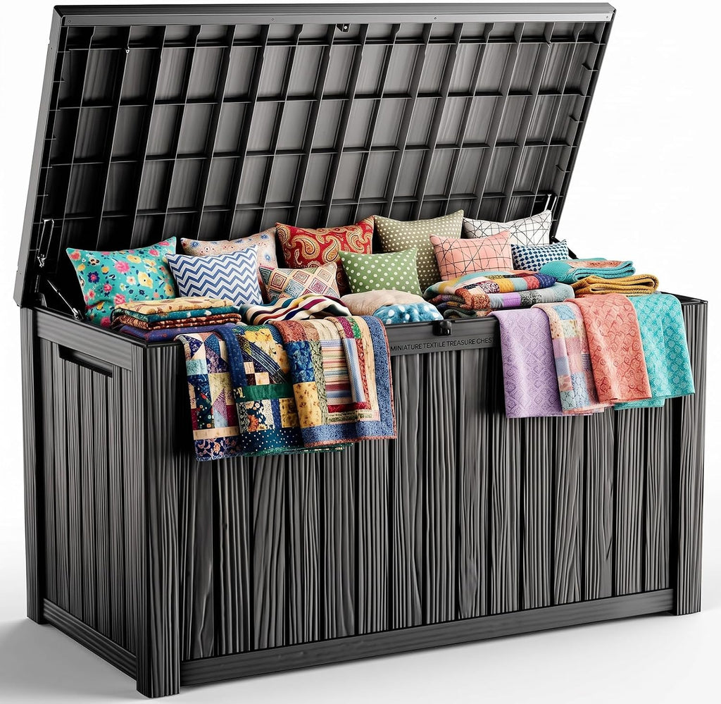 Vixzen 220 Gal Outdoor Storage Box Lockable UV Resistant Deck Box Black