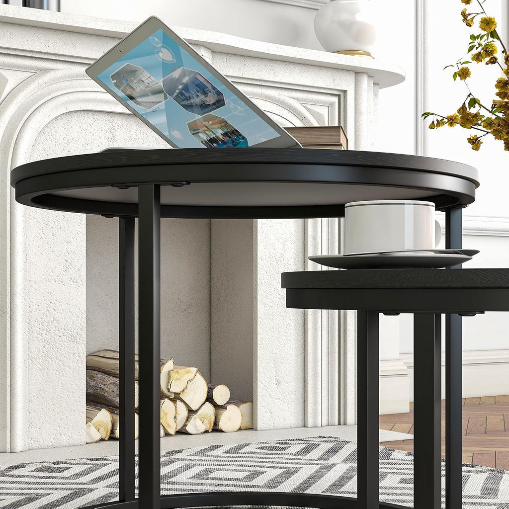 HOJINLINERO Round Nesting Coffee Table Set of 2,Small Black Coffee Table