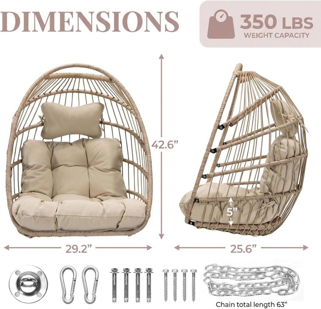 BULEXYARD Outdoor Patio Egg Chair Without Stand, Foldable Swing Chair