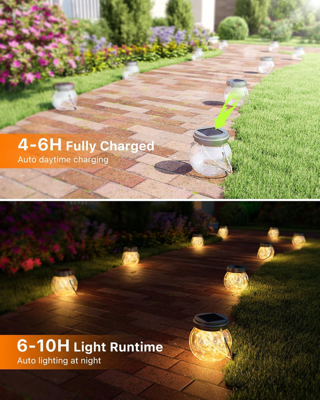 6 Pc Solar Powered Glass Ball Lantern Outdoor Waterproof Hang Round