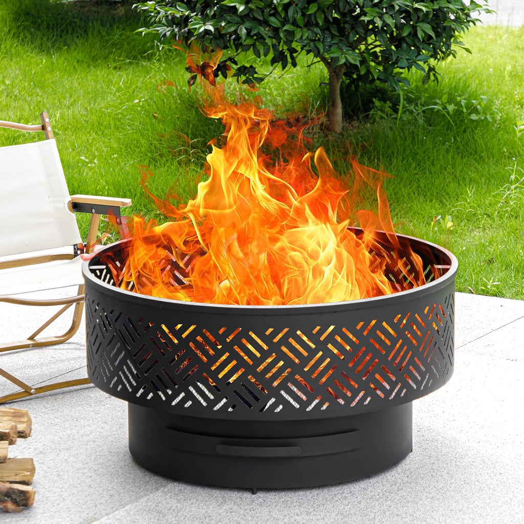 outvue 26 inch wood burning fire pits with shown in use