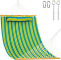 Lazy Daze Double Quilted Hammock with Pillow and Carabiners, Green Stripe