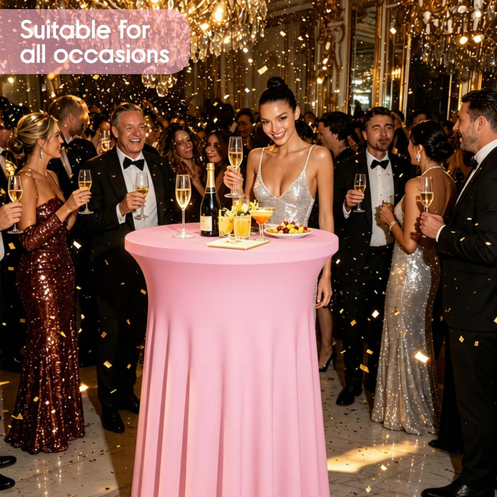 4 Packs 32 x 43 Inch Spandex Round Cocktail Table Skirts Stretch Cocktail Table Cover Fitted High Top Tables for Wedding Bar Party Banquet (Pink)