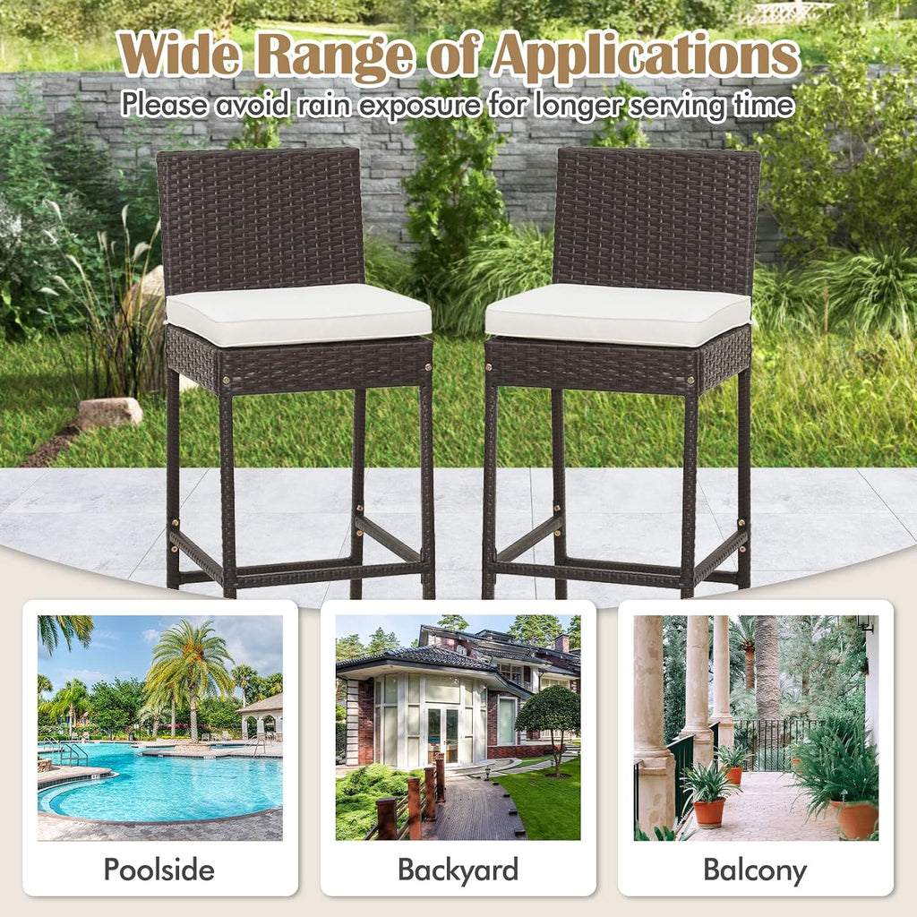 RELAX4LIFE Set of 2 Outdoor Wicker Rattan Patio Bar Stools Mix Brown