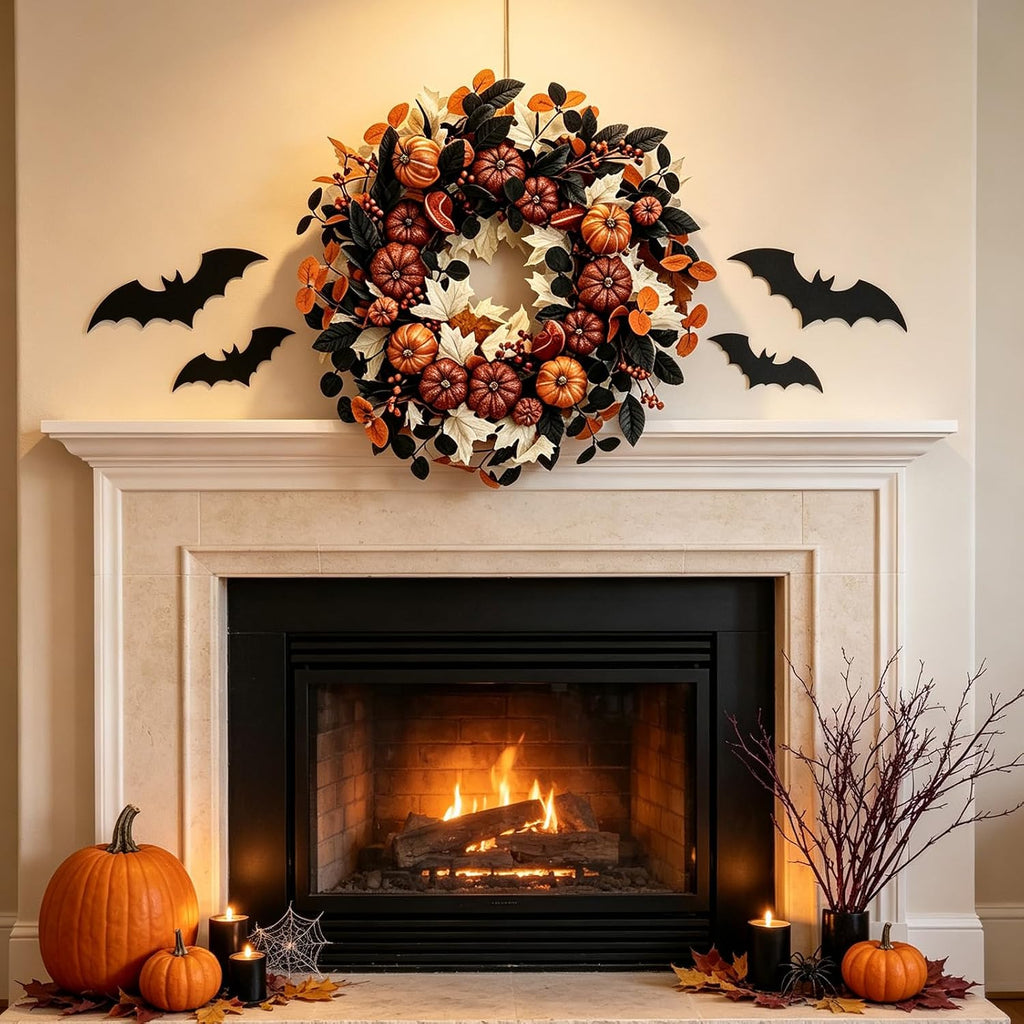 24" Fall Pumpkin Wreath Artificial Halloween Wreath for Front Door