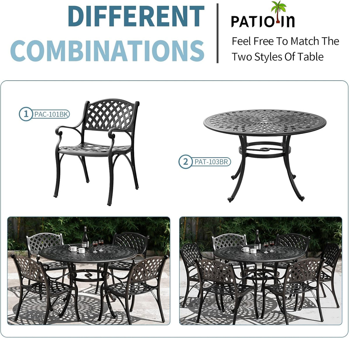 Aluminum Patio Chairs Set of 4, Metal Outdoor Chairs, Patio Dining Chairs with Armrest, All Weather Bistro Chair w/Adjustable Pads for Garden, Black