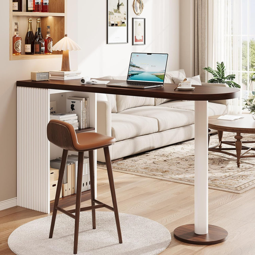 55" Bar Table with Storage, Modern Counter Height Table, Walnut