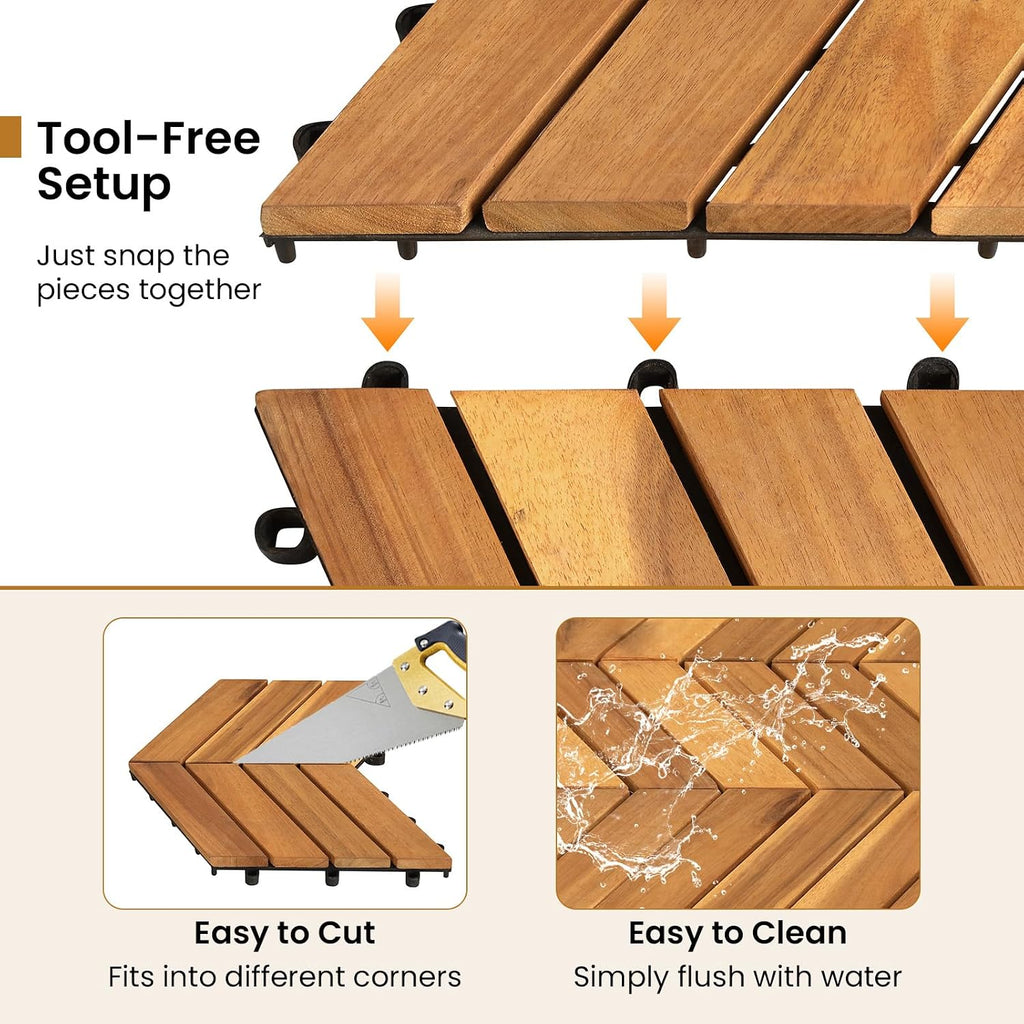 giantex 30 pcs acacia wood deck tiles, interlocking, package contents