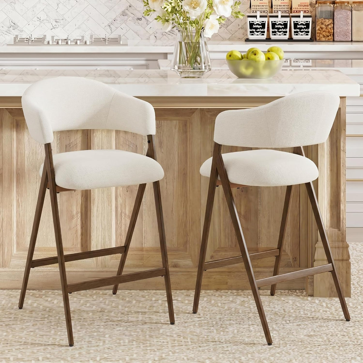 COLAMY Bar Stools Set of 2, 26" Counter Height Barstools with Backs, Modern Upholstered Bar Chairs with Metal Legs for Kitchen Island Counter, Dining Room, Beige